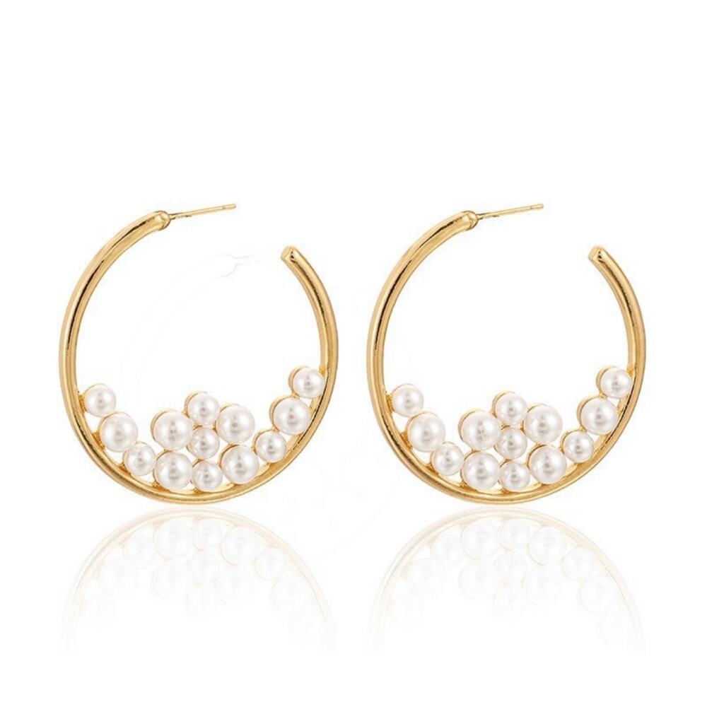 Pearl Cluster Hoop Earrings